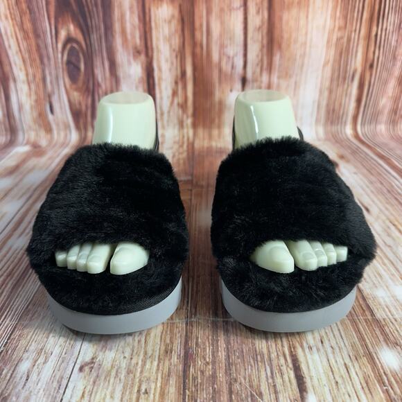 UGG Koolaburra FUZZ 'N II Size 8 Black Faux Fur Slingback Sandals Slipper Shoes - Picture 2 of 12